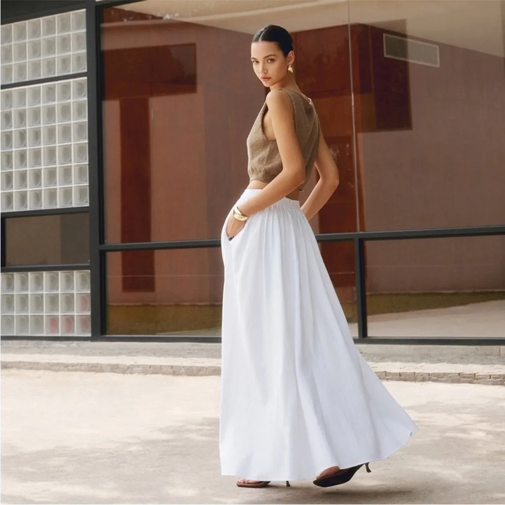 Commense Cotton Pleated Maxi Skirt - Picture 2 of 4